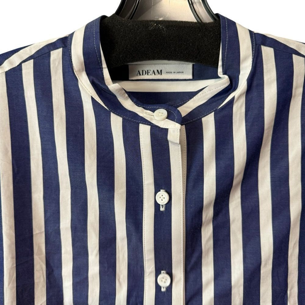 ADEAM Blue and White Striped RUFFLE SHIRT DRESS Top Size M - Picture 4 of 9